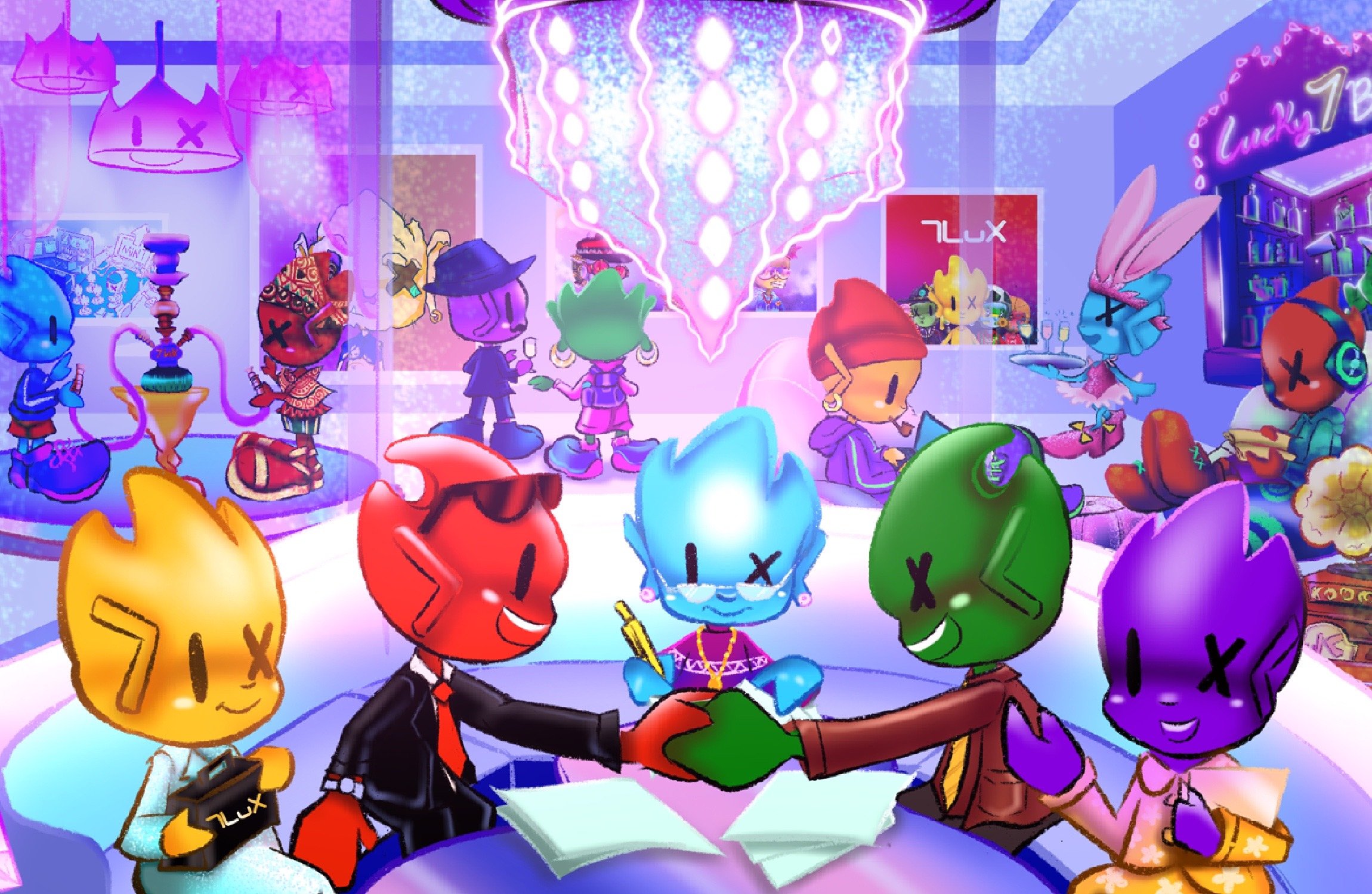 Illustration of 5 7Lux NFTs sitting together