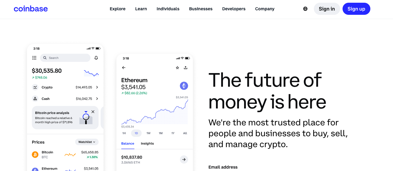 Coinbase: Best for institutional investors