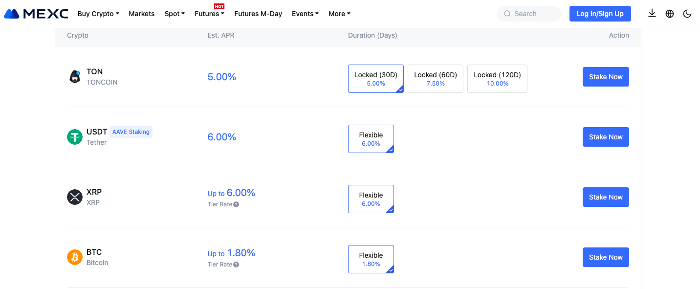 MEXC- Best for staking newly listed coins