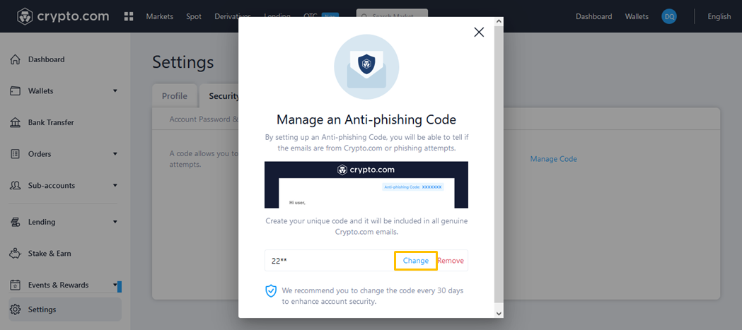 Manage & Set Up Anti-Phishing Code