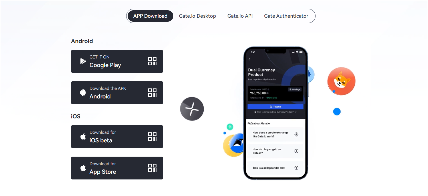 Gate.io’s mobile app 