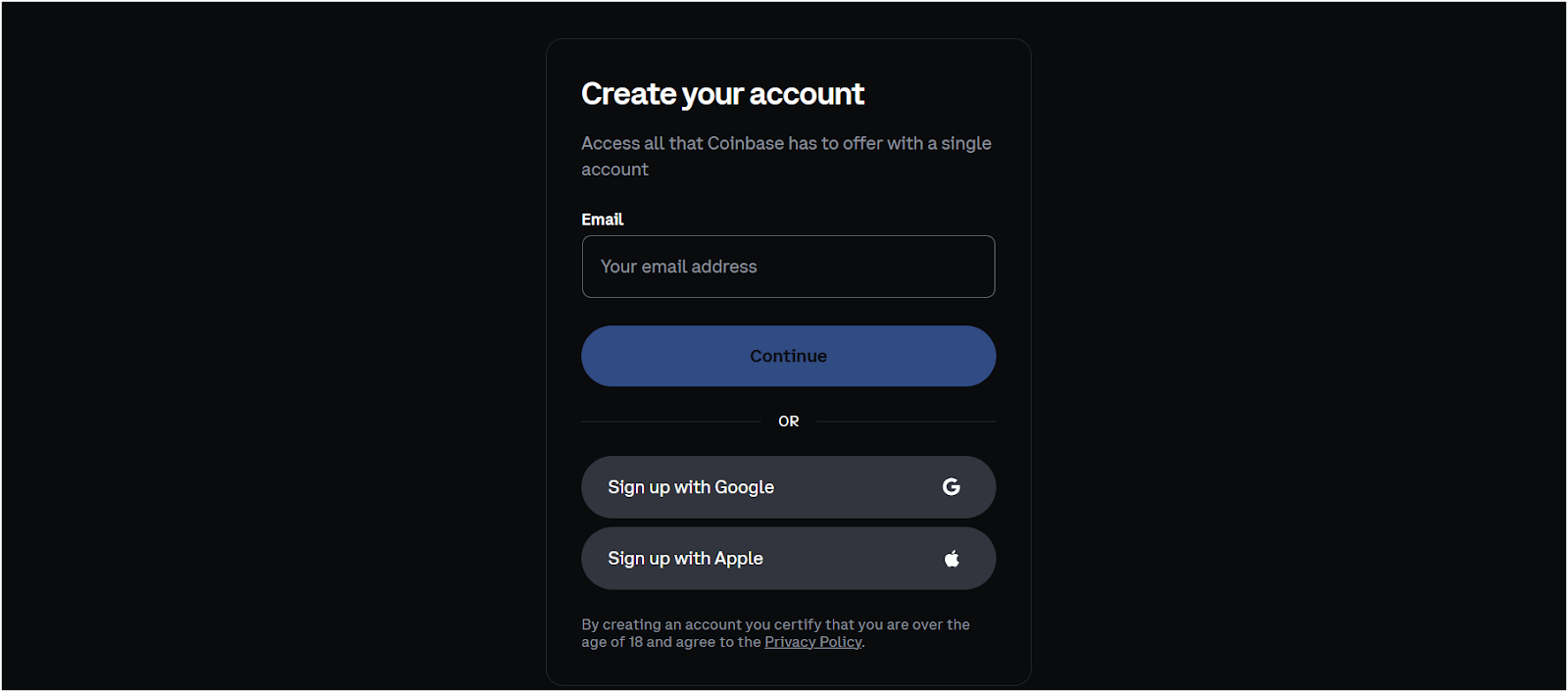 Create a Coinbase account